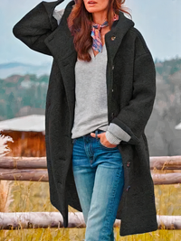 Damen eleganter Mantel mit Kapuze | Warme – Schwarz