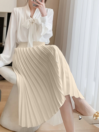 Damen eleganter Midirock mit hoher Taille | Lang – Beige