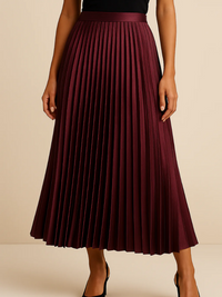 Damen eleganter Midirock mit hoher Taille | Lang – Bordeaux