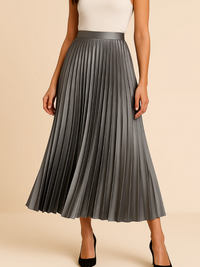 Damen eleganter Midirock mit hoher Taille | Lang – Grau