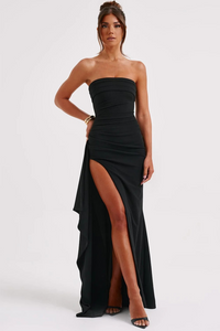 Damen elegantes Abendkleid mit hohem Beinschlitz | Maxi – Schwarz