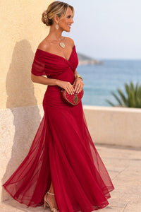 Clara | Damen Elegantes Cocktailkleid Maxi V-Ausschnitt Chiffon Festkleid – Leidenschaftliches Rot