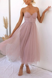Damen elegantes fließendes Kleid für Hochzeitsgäste | Midi – Rosa