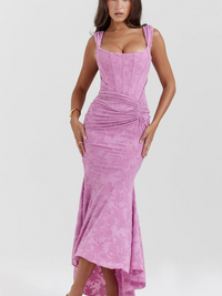 Damen elegantes Korsett-Abendkleid | Maxi – Rosa