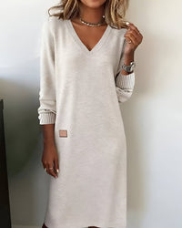 Mia | Damen Elegantes Langarm Midi-Kleid V-Ausschnitt Festliche Kleider – Weiß