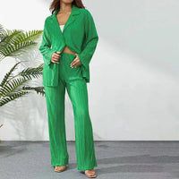 Elegantes, plissiertes Zweiteiler-Set für Damen – Grün