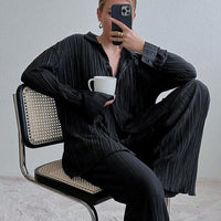 Elegantes, plissiertes Zweiteiler-Set für Damen – Schwarz