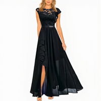 Damen elegantes Spitzen-Party-Kleid | Maxi – Schwarz