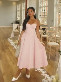 Damen elegantes Taillenformendes Sommerkleid | Midi – Rosa
