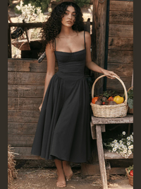 Damen elegantes Taillenformendes Sommerkleid | Midi – Schwarz