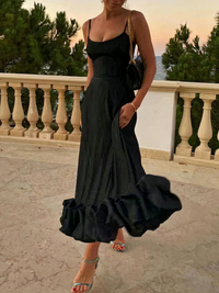 Damen elegantes Vintage-Bustierkleid | Midi – Schwarz