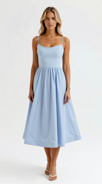 Damen elegantes Vintage-Sommerkleid | Midi – Hellblau
