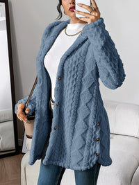Annika | Damen Flauschiger Kapuzen-Cardigan Oversized Geknöpft – Marine