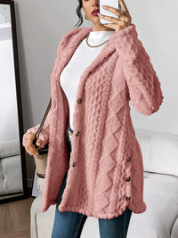 Annika | Damen Flauschiger Kapuzen-Cardigan Oversized Geknöpft – Rosa