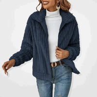 Frieda | Damen Flauschiger Oversized Reißverschluss Cardigan – Marine