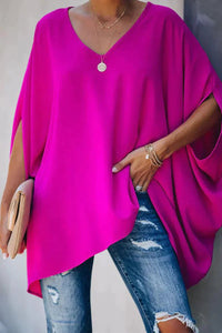 Clara | Damen Fledermausärmel Oversize Tunika mit V-Ausschnitt – Rosa