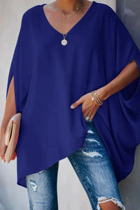 Clara | Damen Fledermausärmel Oversize Tunika mit V-Ausschnitt – Blau