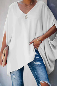 Clara | Damen Fledermausärmel Oversize Tunika mit V-Ausschnitt – Weiß
