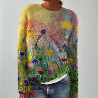 Nora | Damen Floraler Langarm Knit Sweater mit Kunstblumen-Print – Mehrfarbig
