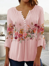 Damen geblümte Langarmbluse | Elegante – Rosa