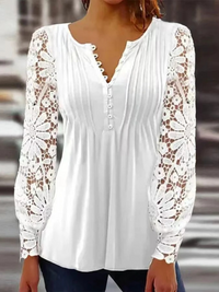 Damen geblümte Langarmbluse | Elegante – Weiß