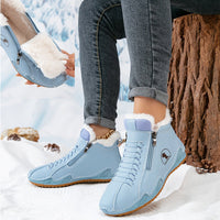 Frieda | Damen Gefütterte Ankle Boots Kunstleder Reißverschluss Winterstiefeletten – Blau