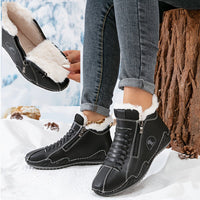 Frieda | Damen Gefütterte Ankle Boots Kunstleder Reißverschluss Winterstiefeletten – Schwarz