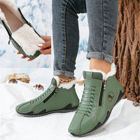 Frieda | Damen Gefütterte Ankle Boots Kunstleder Reißverschluss Winterstiefeletten – Grün