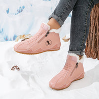 Frieda | Damen Gefütterte Ankle Boots Kunstleder Reißverschluss Winterstiefeletten – Rosa