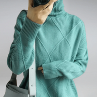Damen gemütlicher Pullover | Rollkragen – Türkis