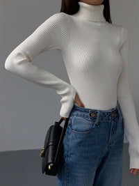 Marie | Damen Gerippter Rollkragen Strick Sweater – Weiß
