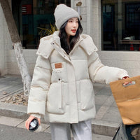 Damen Gesteppte Pufferjacke mit Kapuze Frontreißverschluss Brusttasche und Seitentaschen – Beige