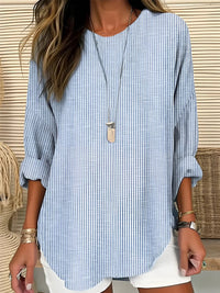 Charlotte | Damen Gestreifte Langarm-Bluse mit Rundhalsausschnitt Casual – Blau