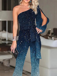 Damen stylischer Glitzer-Jumpsuit | Einteiler – Blau