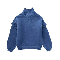 Damen Grobstrick Rollkragenpullover mit Langen Ärmeln und Rippbündchen – Blau