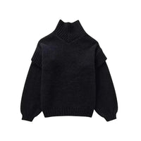 Damen Grobstrick Rollkragenpullover mit Langen Ärmeln und Rippbündchen – Schwarz