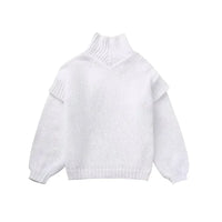 Damen Grobstrick Rollkragenpullover mit Langen Ärmeln und Rippbündchen – Weiß