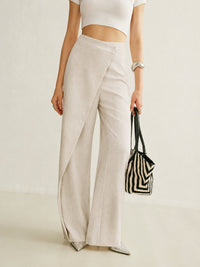 Johanna | Damen High-Waist Asymmetrische Wide Leg Pants mit Wickelfront – Aprikose