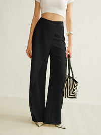 Johanna | Damen High-Waist Asymmetrische Wide Leg Pants mit Wickelfront – Schwarz