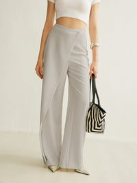 Johanna | Damen High-Waist Asymmetrische Wide Leg Pants mit Wickelfront – Grau