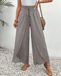 Damen Hose mit weitem Bein und geometrischem Muster – Grau
