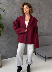 Damen Jacke mit Kerbkragen und Weiten Ärmeln – Bordeaux