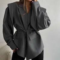 Damen Jacke mit Kerbkragen und Weiten Ärmeln – Grau