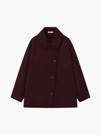 Damen Jacke mit Knopfleiste Reverskragen Aufgesetzten Taschen und Kontrastbündchen – Bordeauxrot