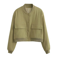 Damen Jacke mit Reißverschluss und zwei Fronttaschen – Oliv