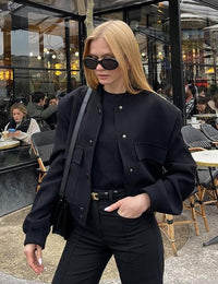 Damen Jacke mit Reißverschluss und zwei Fronttaschen – Schwarz