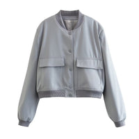 Damen Jacke mit Reißverschluss und zwei Fronttaschen – Silbergrau