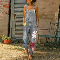 Damen-Jumpsuit aus geblümtem Denim | Sommer – Grau
