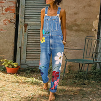 Damen-Jumpsuit aus geblümtem Denim | Sommer – Hellblau