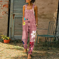 Damen-Jumpsuit aus geblümtem Denim | Sommer – Rosa